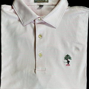 PETER MILLAR Size Large Mens Summer Comfort Polo Shirt Pink/White Stripes